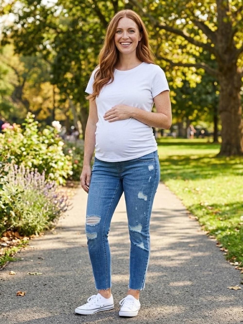 Old Navy Full Panel Distressed Skinny Maternity Jeans Blue Raw Hem Sz 4 Short